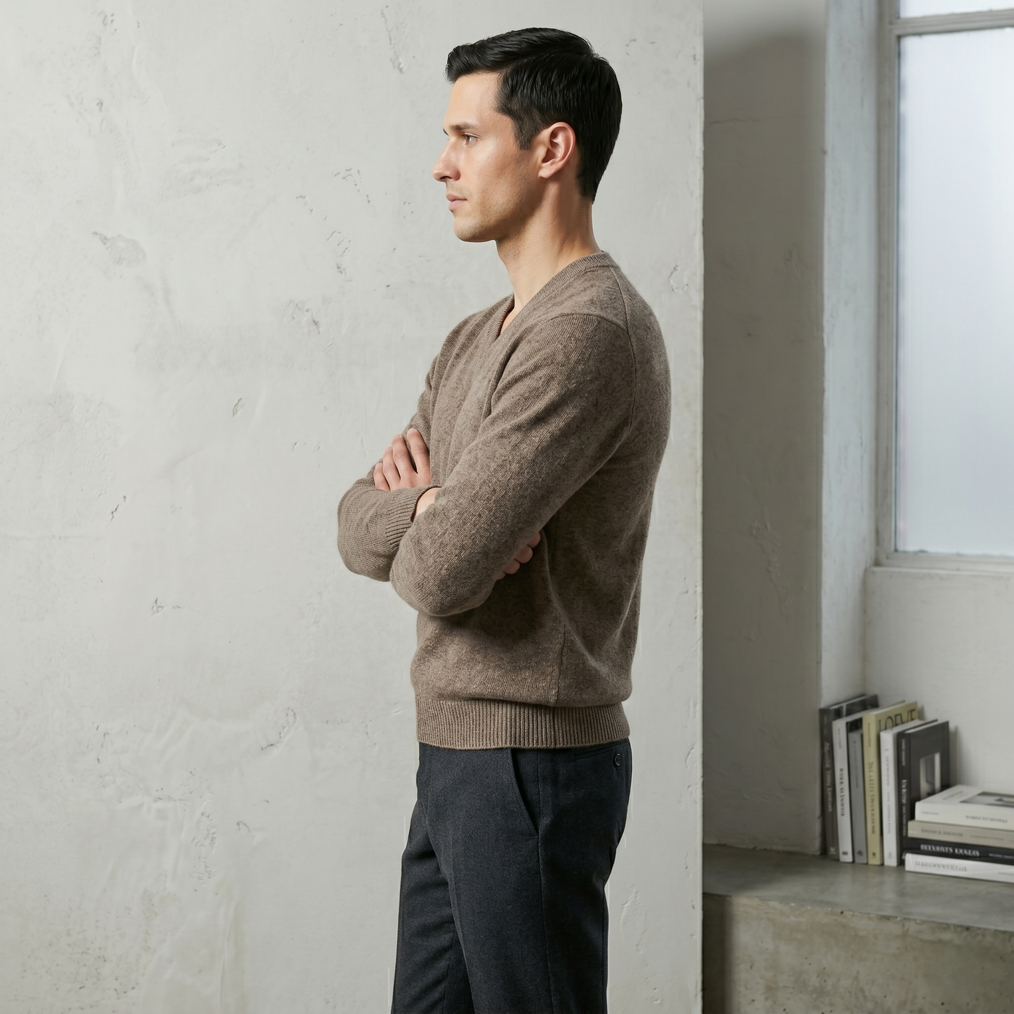 Executive V-Neck Undyed Himalayan Cashmere Sweater