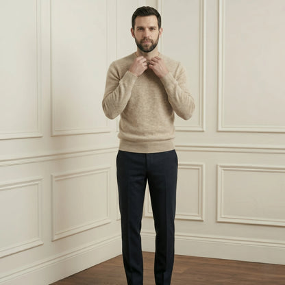 Oat Full Sleeve Crewneck Himalayan Cashmere Sweater for Men