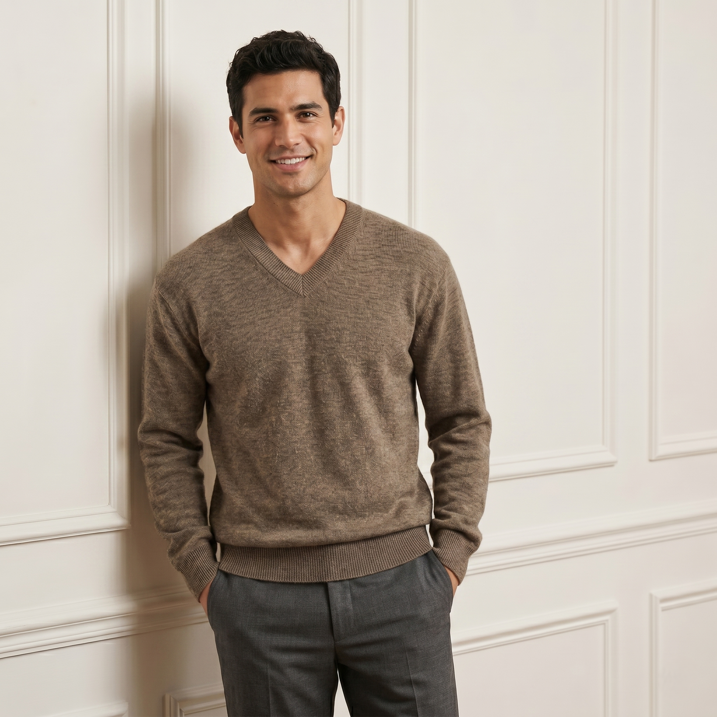 Executive V-Neck Undyed Himalayan Cashmere Sweater