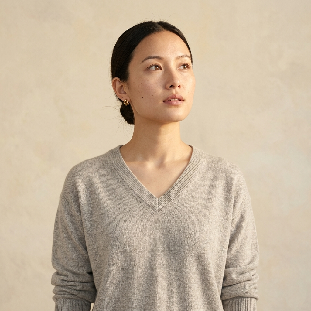 V - Neck Undyed Cashmere Sweater For Women