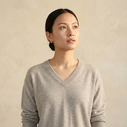 V - Neck Undyed Cashmere Sweater For Women
