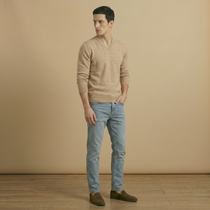 Executive V-Neck Undyed Himalayan Cashmere Sweater