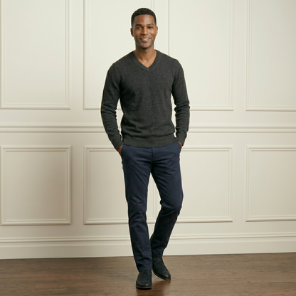 Executive V-Neck Undyed Himalayan Cashmere Sweater