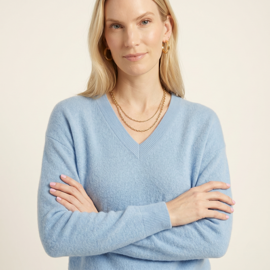 V-Neck Himalayan Cashmere Sweater For Women - Sky Blue