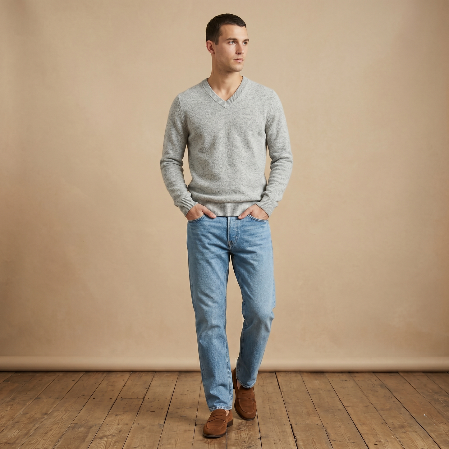 Executive V-Neck Undyed Himalayan Cashmere Sweater