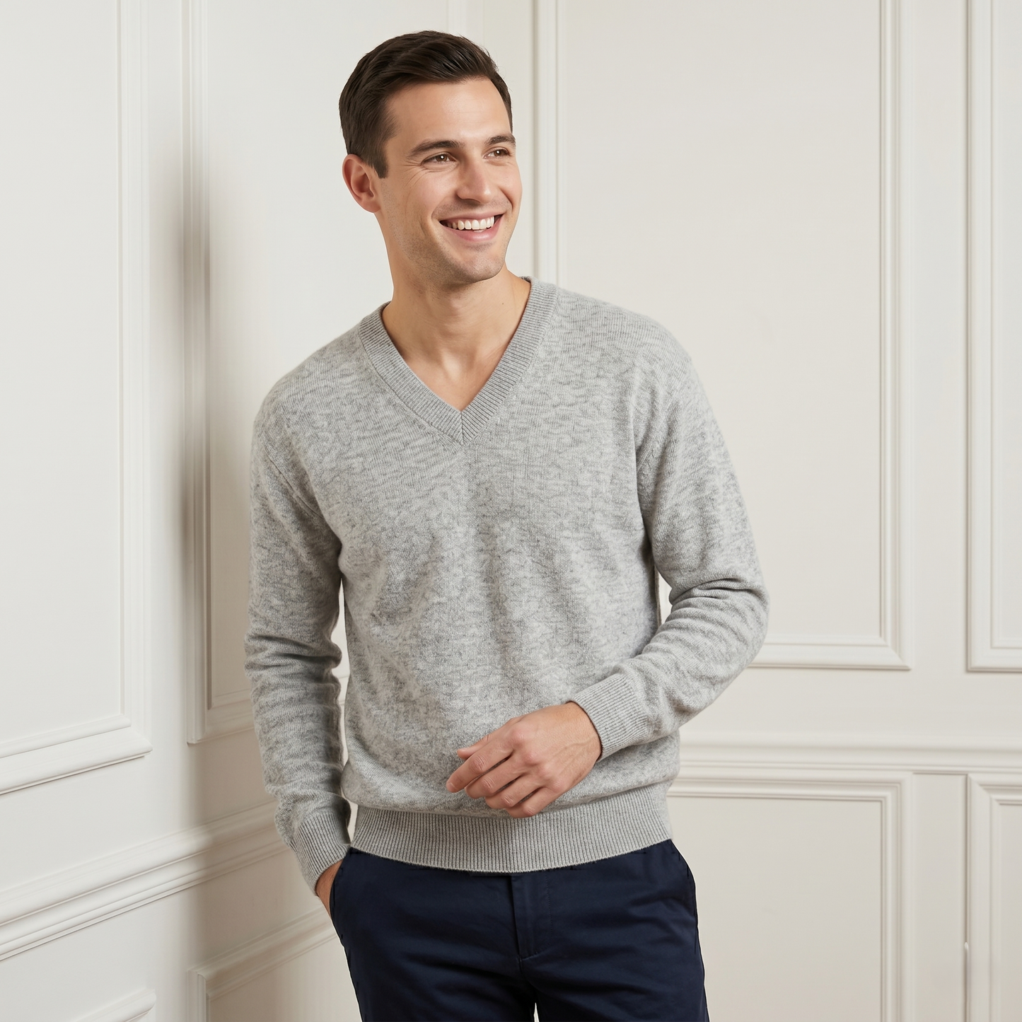 Executive V-Neck Undyed Himalayan Cashmere Sweater