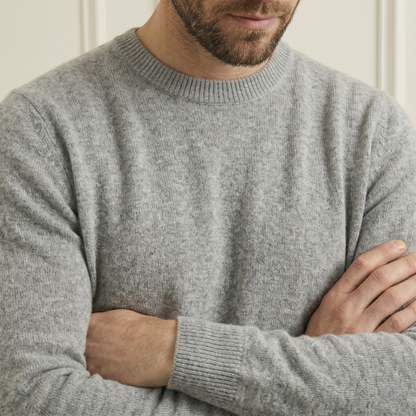 Exclusive Heather Gray Crewneck Cashmere Full Sleeve Sweater for Men