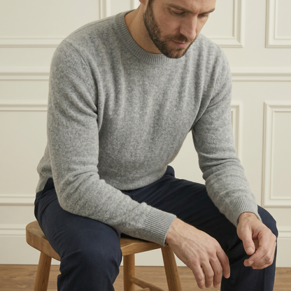 Authentic Heather Gray Crewneck Cashmere Full Sleeve Sweater for Men