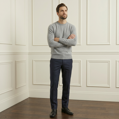 Premium Quality Heather Gray Original Crewneck Himalayan Cashmere Full Sleeve Sweater for Men
