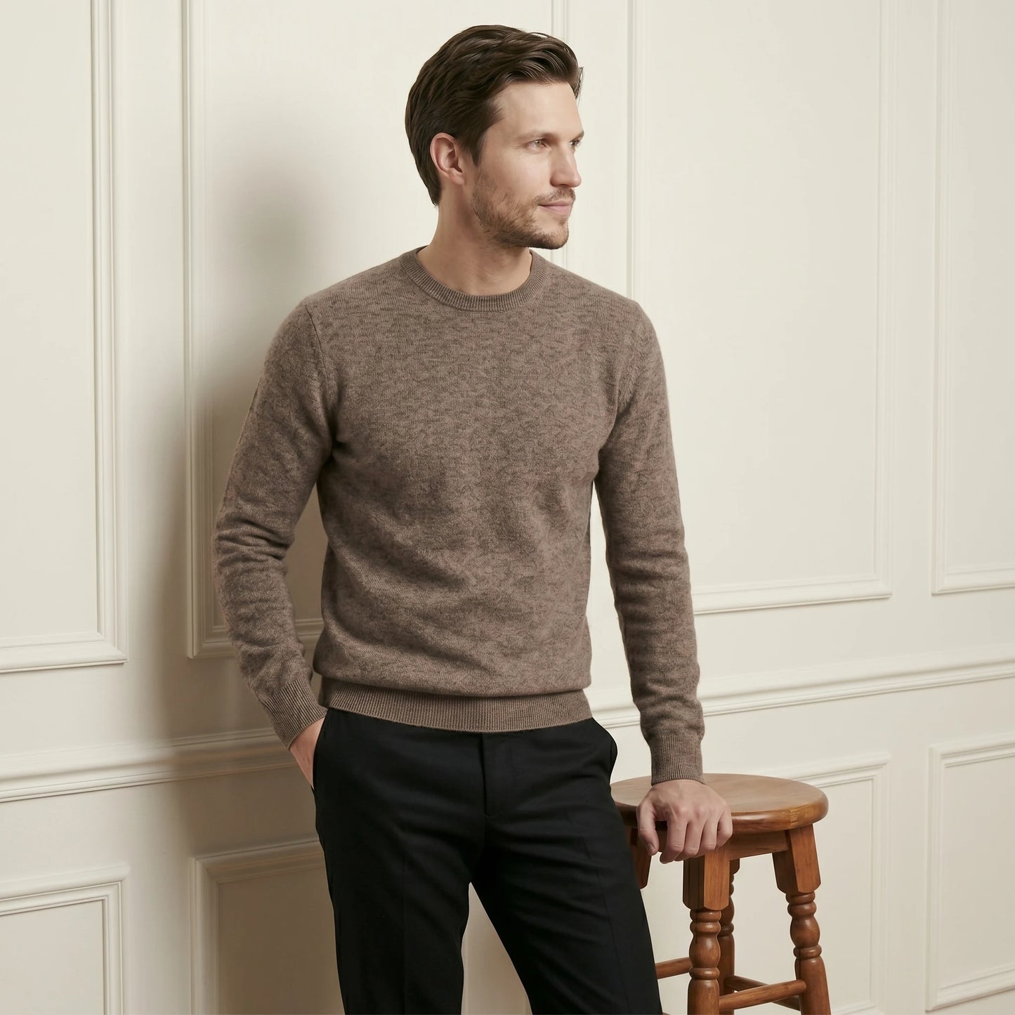 Exclusive Brown Crewneck Himalayan Cashmere Sweater for men