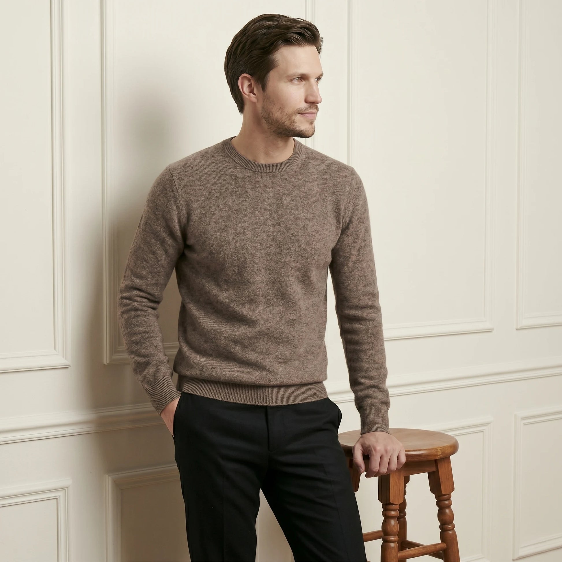 Exclusive Brown Crewneck Himalayan Cashmere Sweater for men