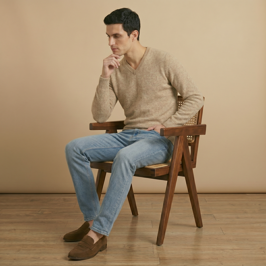 Executive V-Neck Undyed Himalayan Cashmere Sweater