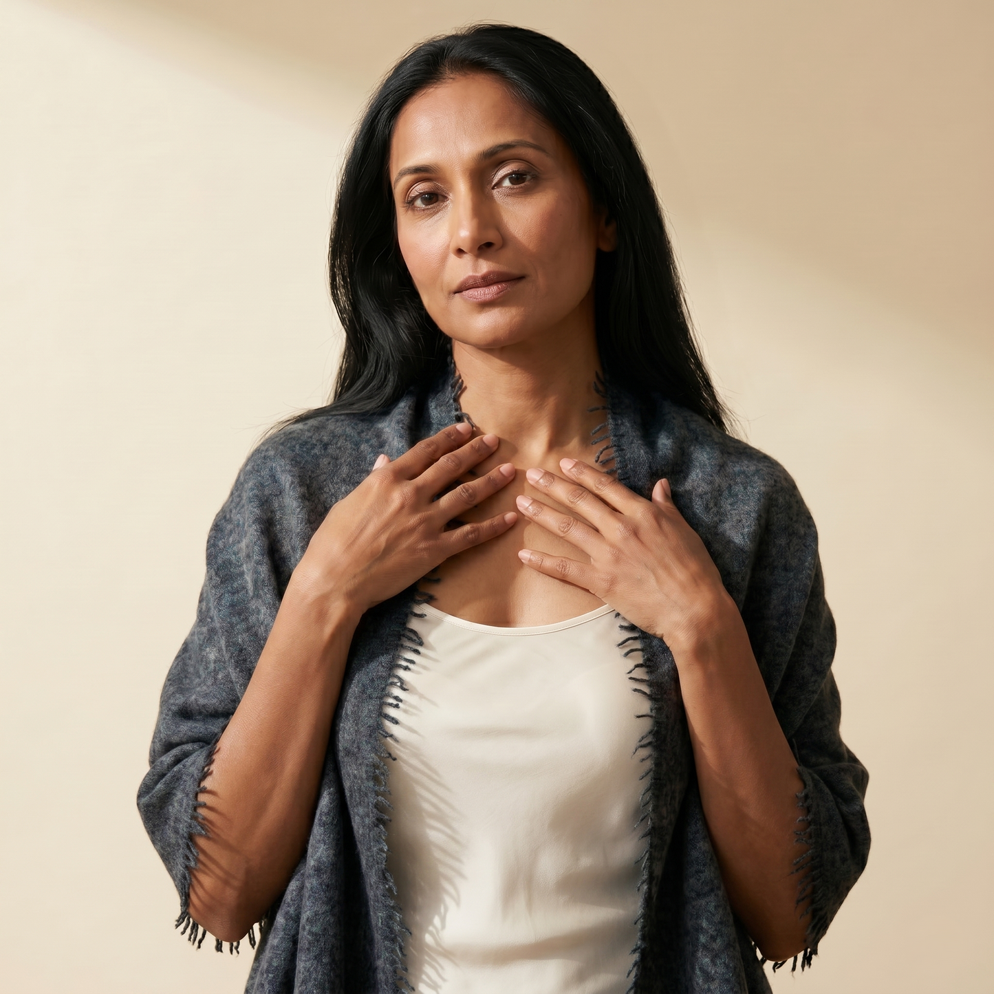 Pure 16-Micron Handknitted Cashmere Pashmina Shawl