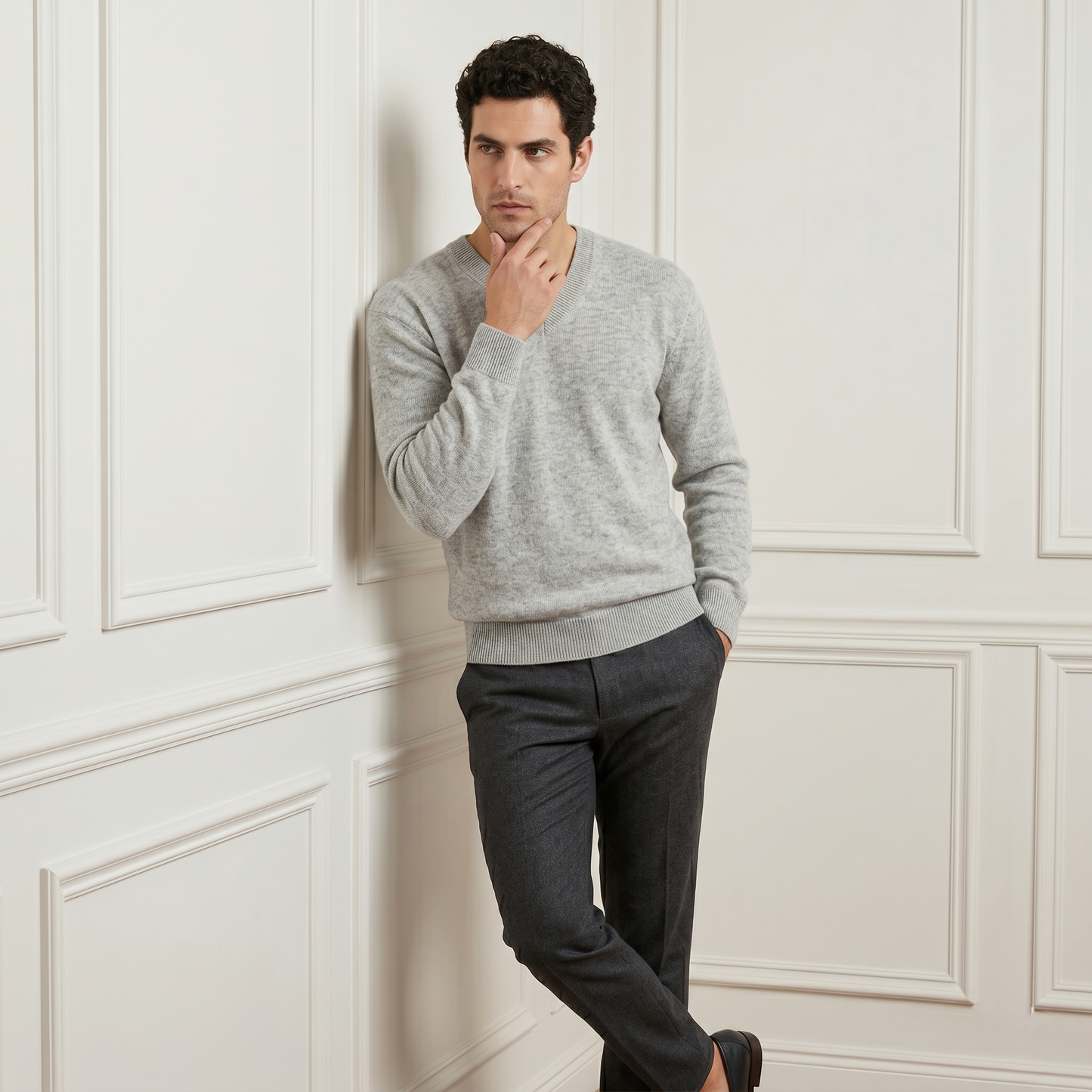 Executive V-Neck Undyed Himalayan Cashmere Sweater