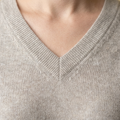 V - Neck Undyed Cashmere Sweater For Women
