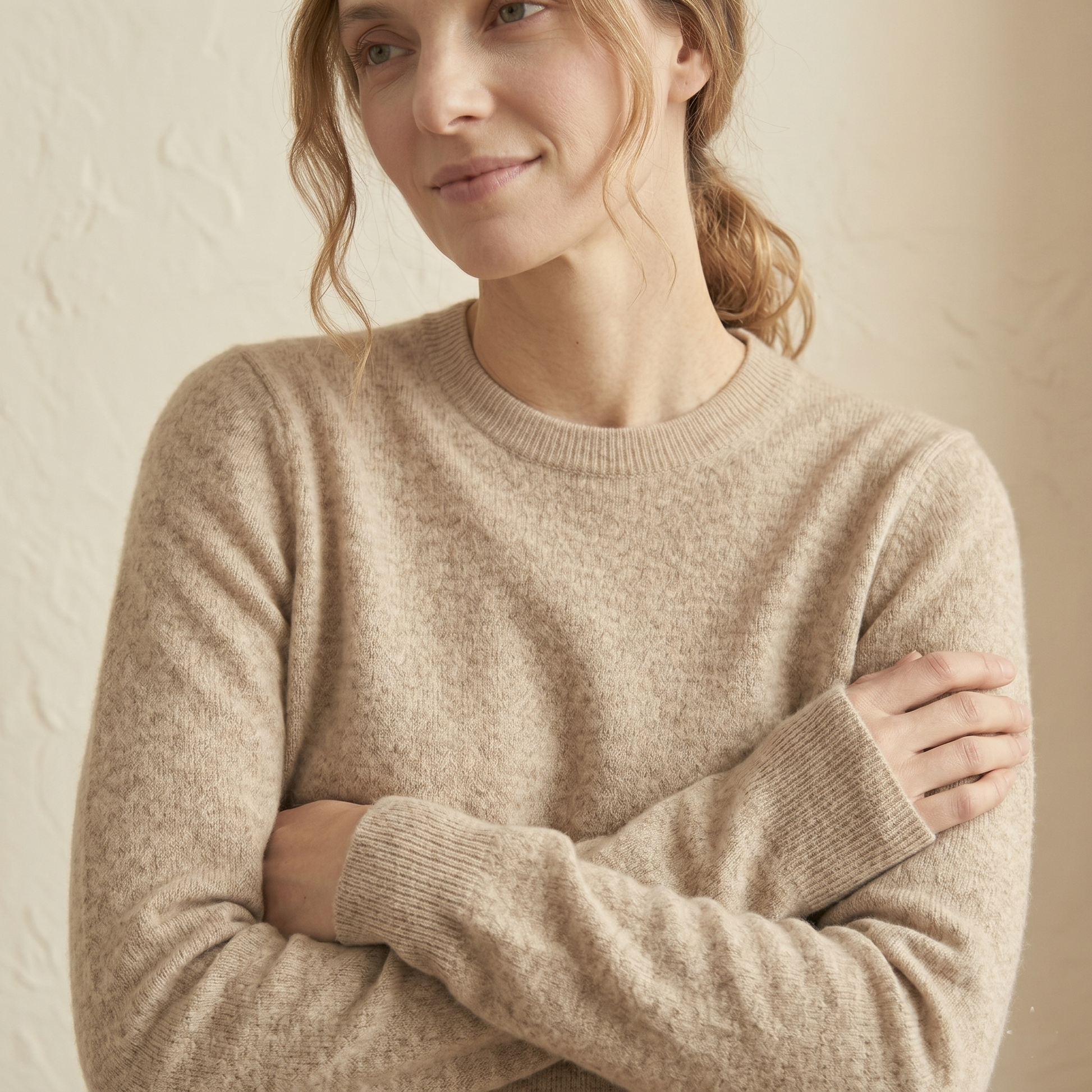 Crewneck Undyed Cashmere Sweater For Women