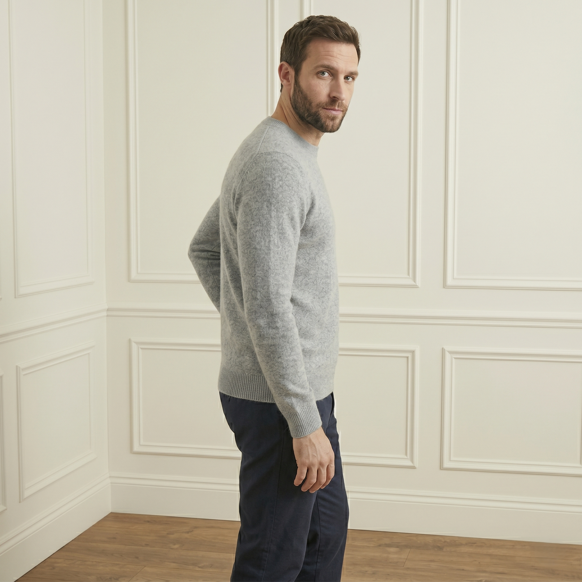 Original Heather Gray  Crewneck Himalayan Cashmere Full Sleeve Sweater for Men