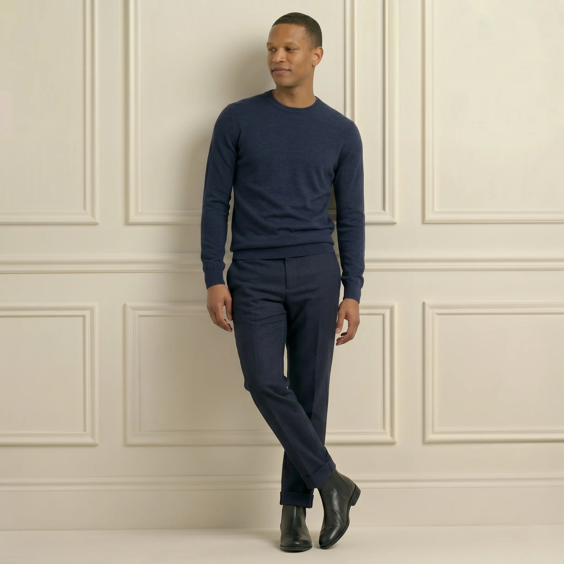 Dark Navy Original Crewneck Himalayan Cashmere Full Sleeve Sweater for Men