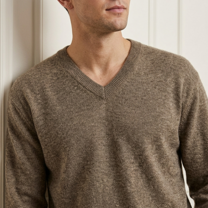 Executive V-Neck Undyed Himalayan Cashmere Sweater