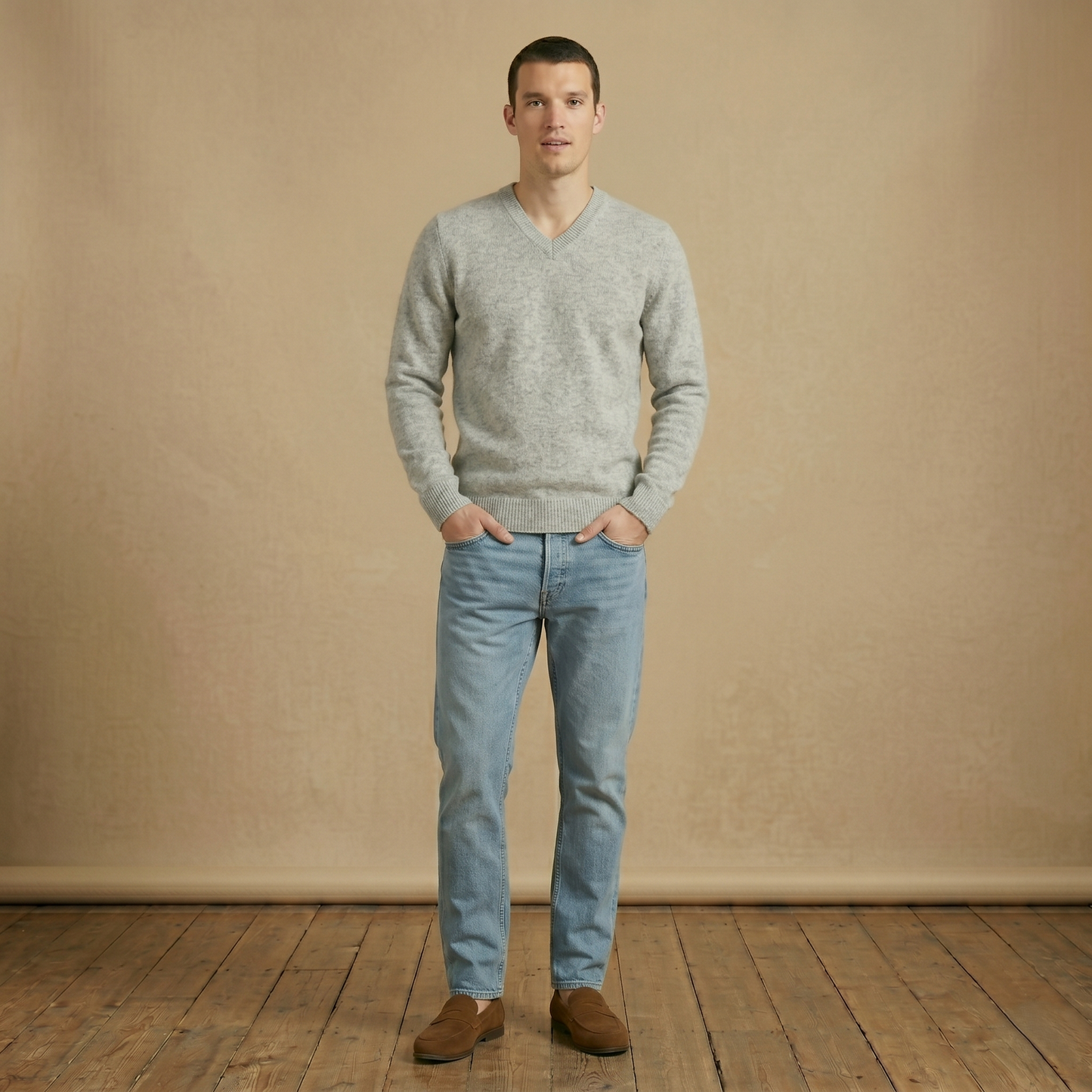 Executive V-Neck Undyed Himalayan Cashmere Sweater