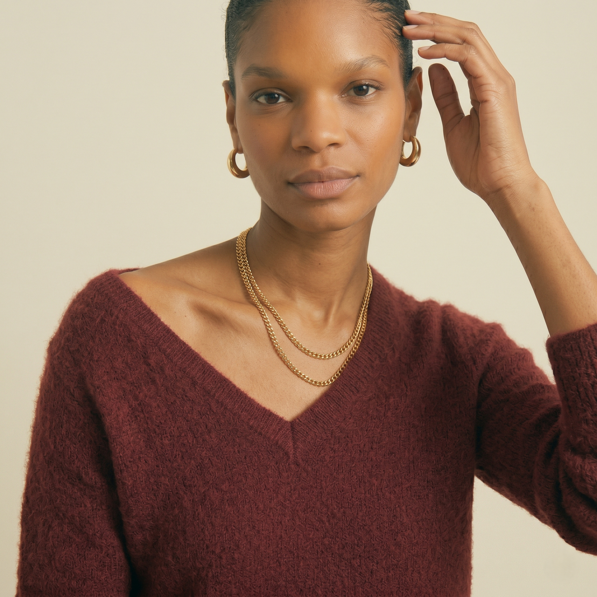 V-Neck Himalayan Cashmere Sweater For Women - Red