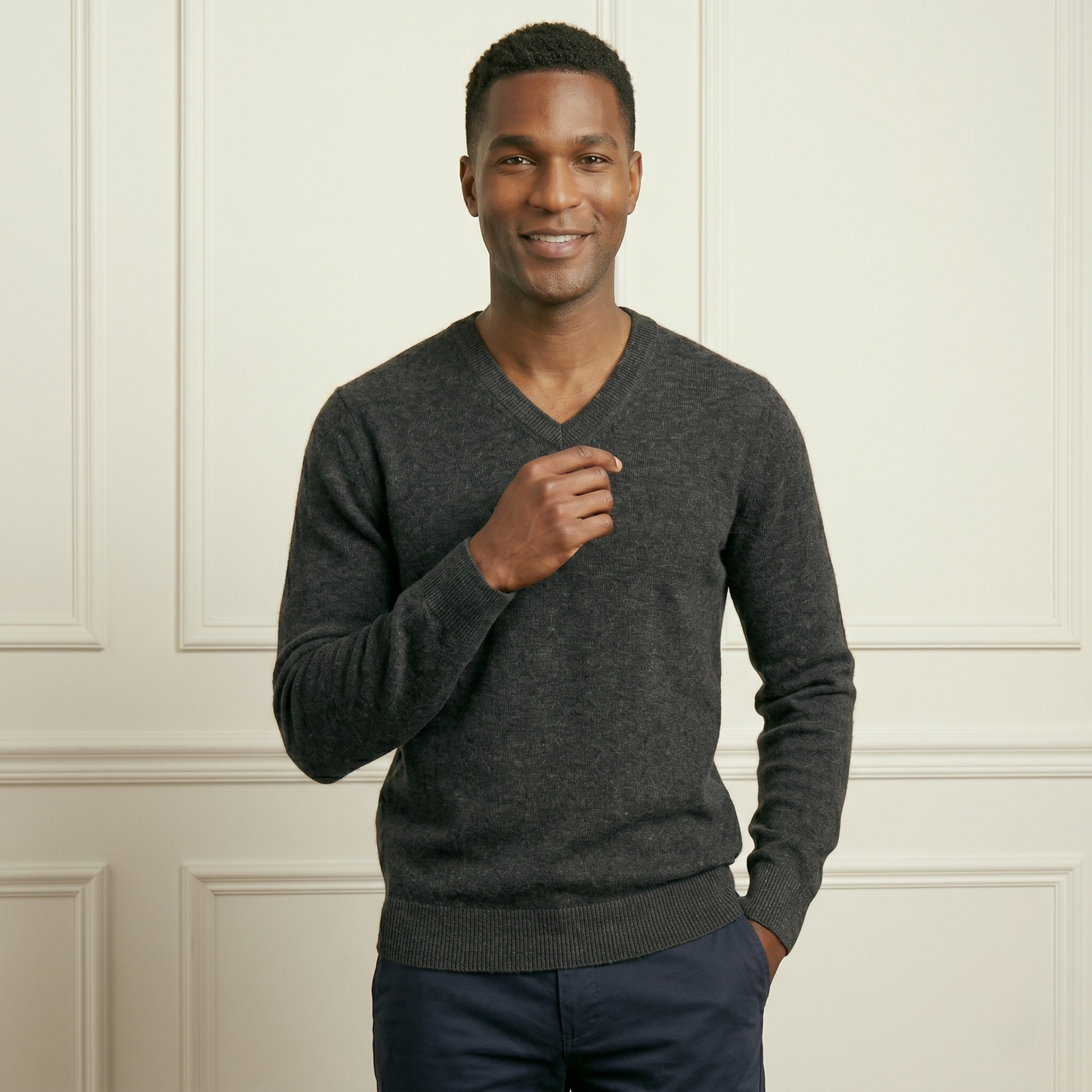Executive V-Neck Undyed Himalayan Cashmere Sweater