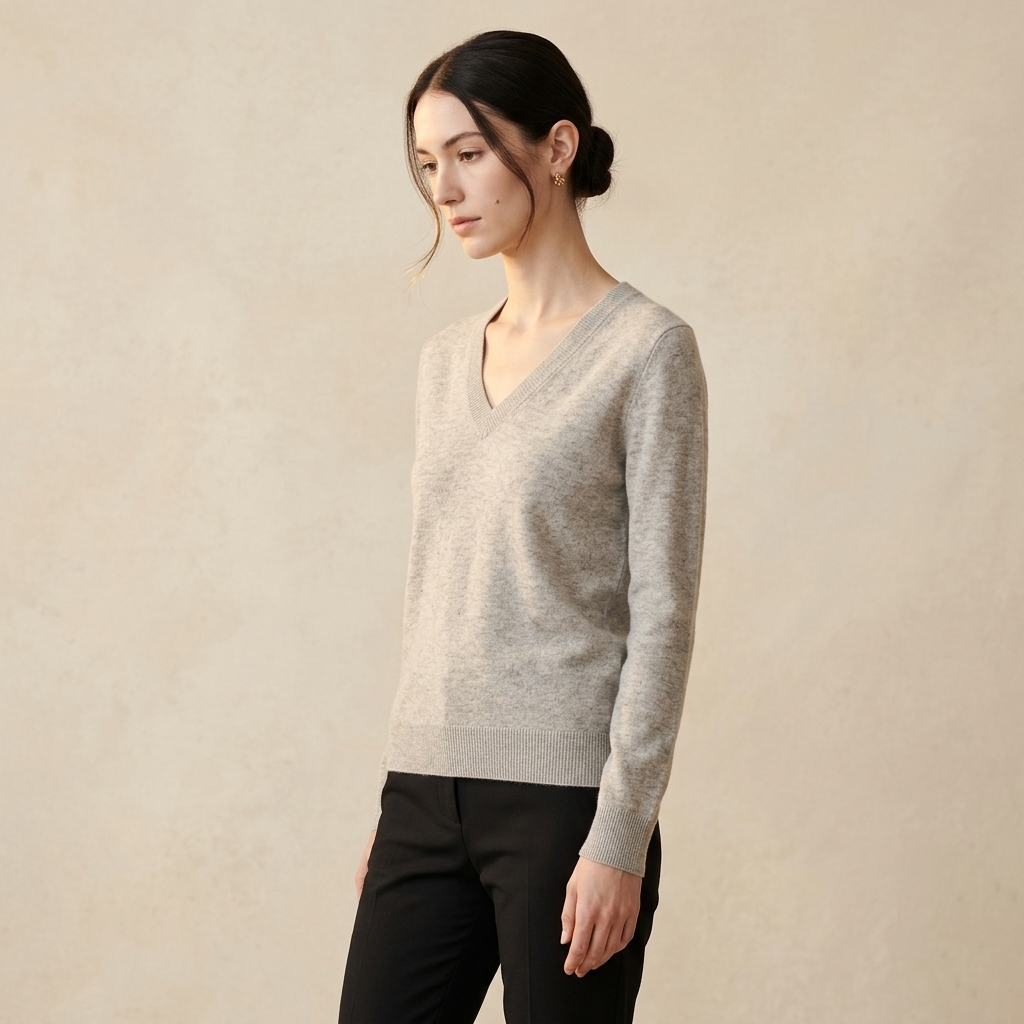 V - Neck Undyed Cashmere Sweater For Women