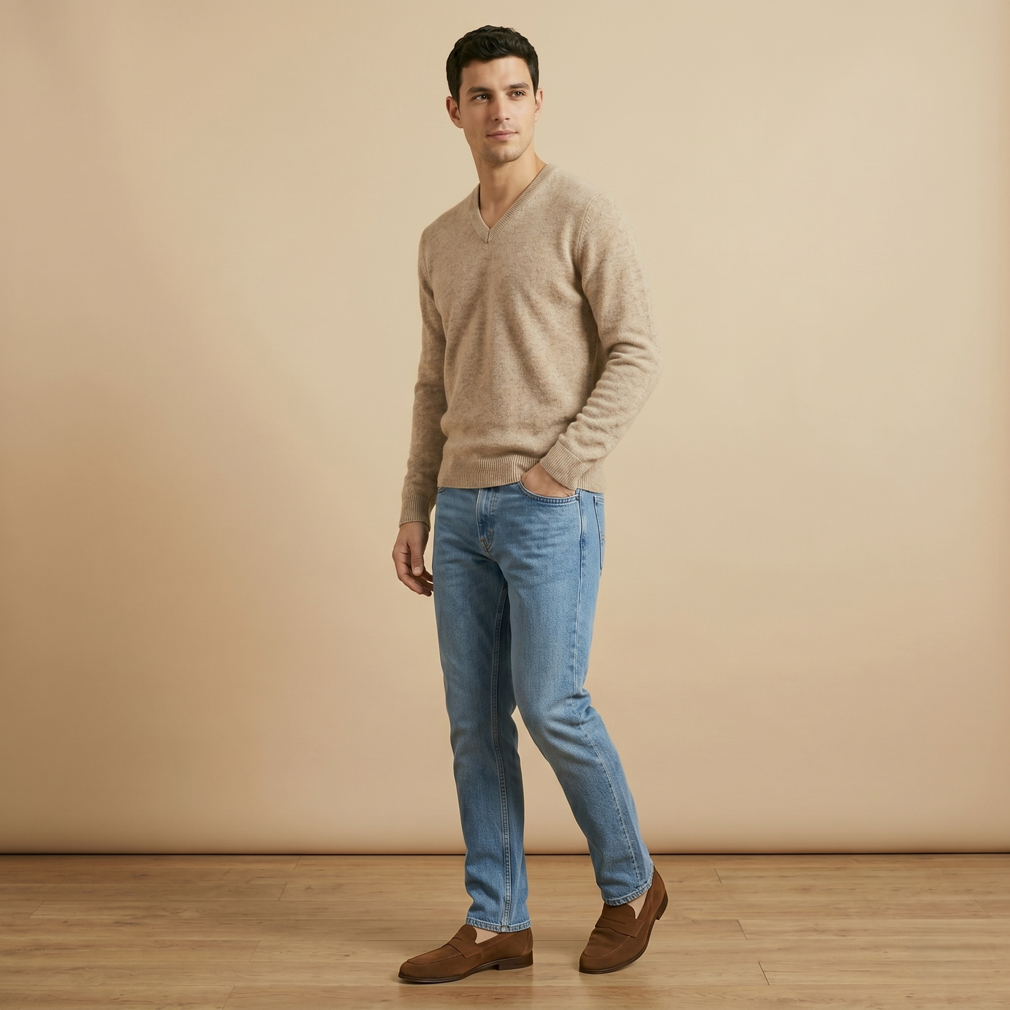 Executive V-Neck Undyed Himalayan Cashmere Sweater
