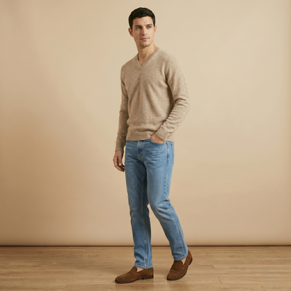 Executive V-Neck Undyed Himalayan Cashmere Sweater