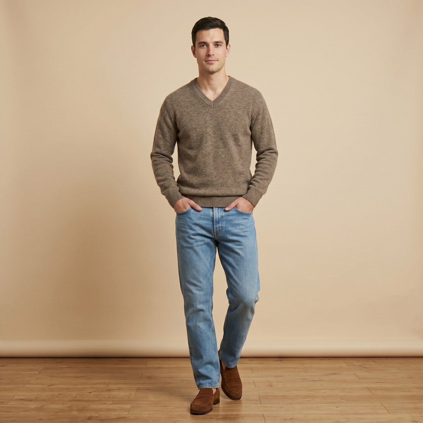 Executive V-Neck Undyed Himalayan Cashmere Sweater