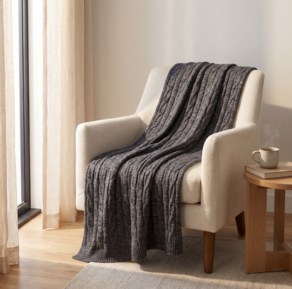 Heirloom Cable-Knit Pure Himalayan Cashmere Throw