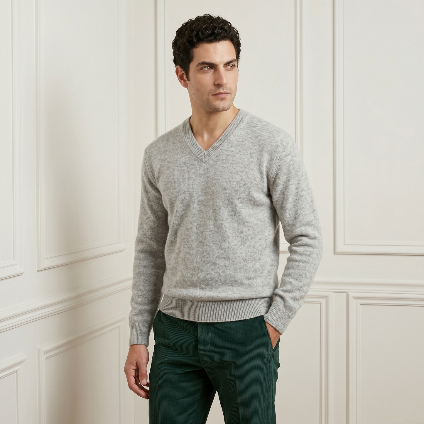 Executive V-Neck Undyed Himalayan Cashmere Sweater