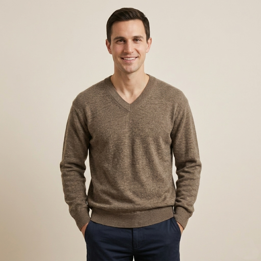 Executive V-Neck Undyed Himalayan Cashmere Sweater