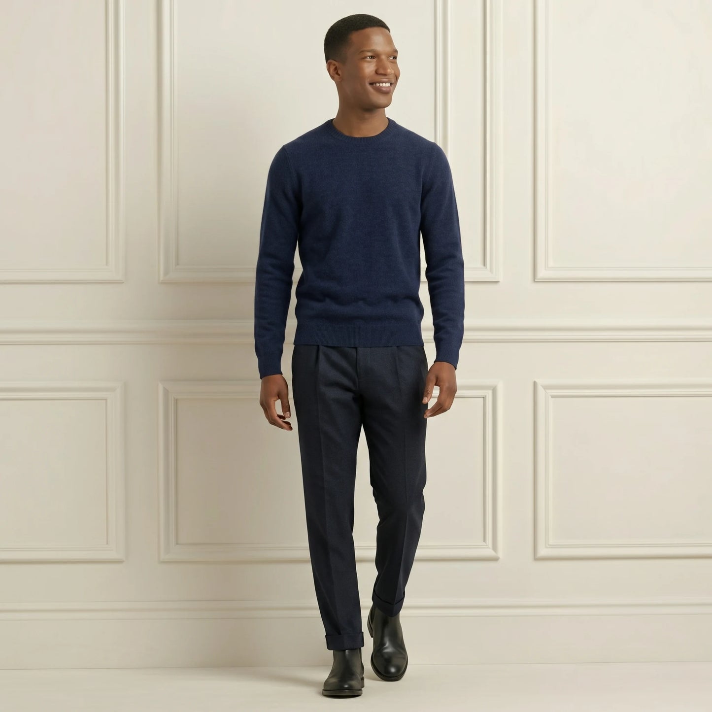 Authentic Dark Navy Original Crewneck Himalayan Cashmere Full Sleeve Sweater for Men