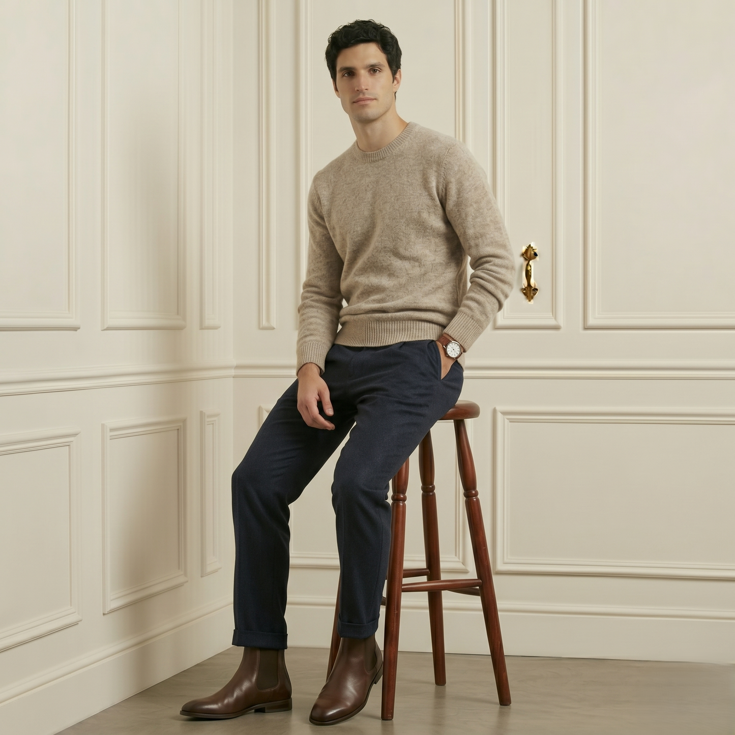Executive Crewneck Undyed Himalayan Cashmere Sweater