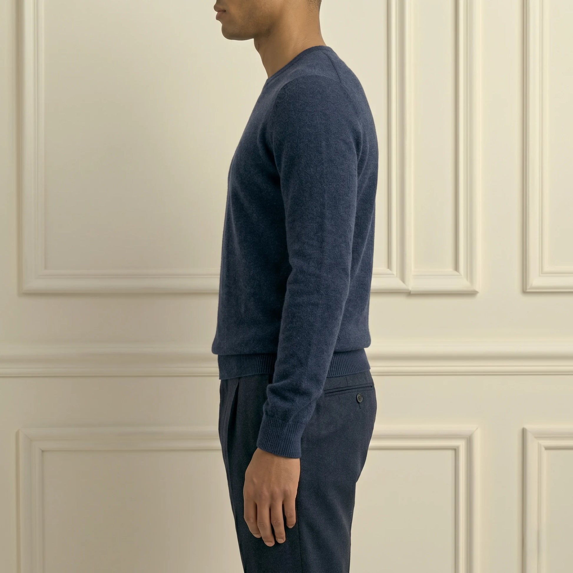 Dark Navy Crewneck Himalayan Cashmere Full Sleeve Sweater for Men