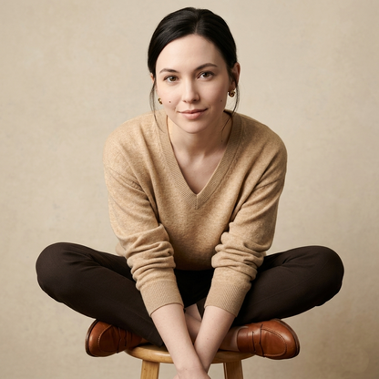 V - Neck Undyed Cashmere Sweater For Women