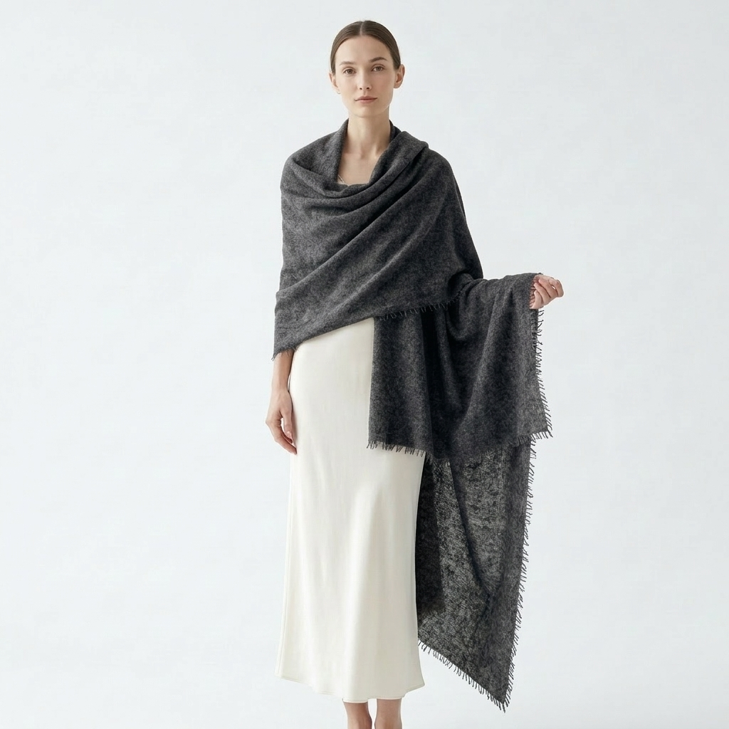 Pure 16-Micron Handknitted Cashmere Pashmina Shawl