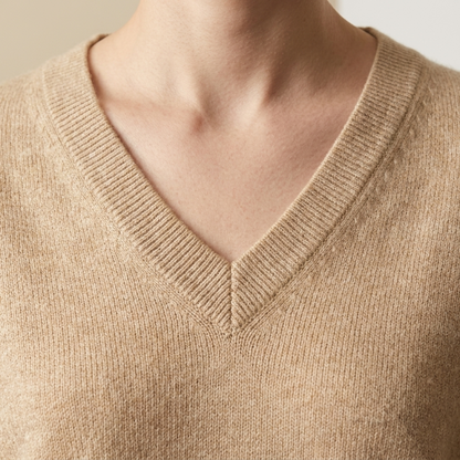V - Neck Undyed Cashmere Sweater For Women