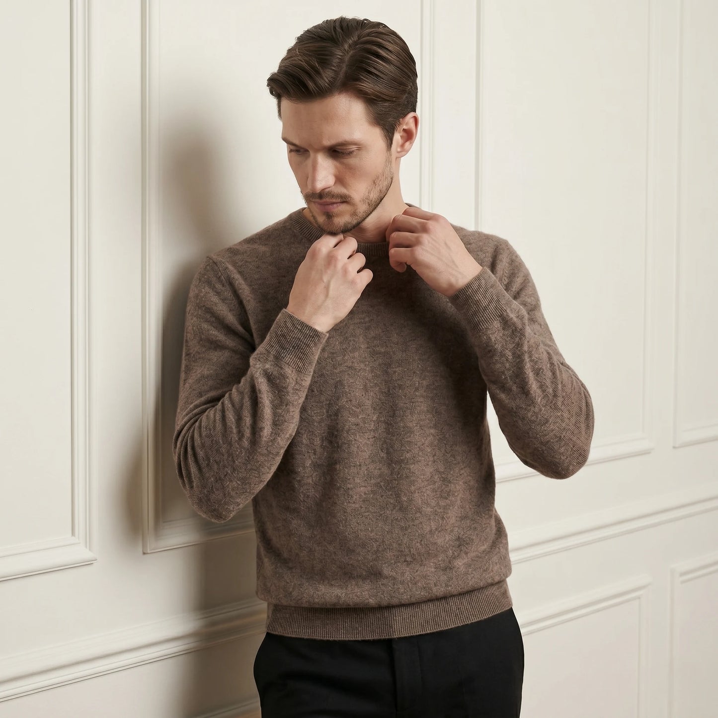 Brown Crewneck Himalayan Cashmere full sleeve Sweater for men