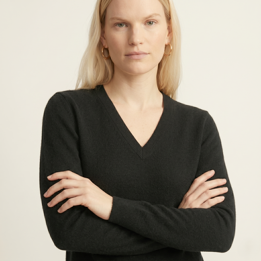 V-Neck Himalayan Cashmere Sweater For Women - Black 1