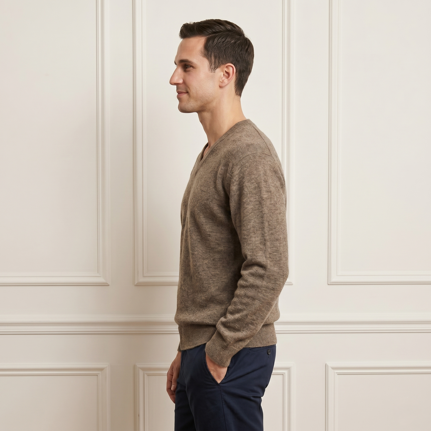 Executive V-Neck Undyed Himalayan Cashmere Sweater