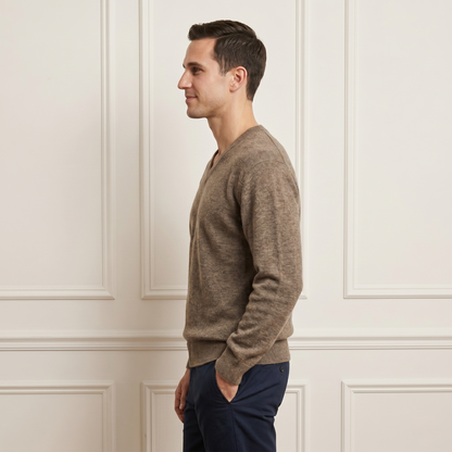 Executive V-Neck Undyed Himalayan Cashmere Sweater