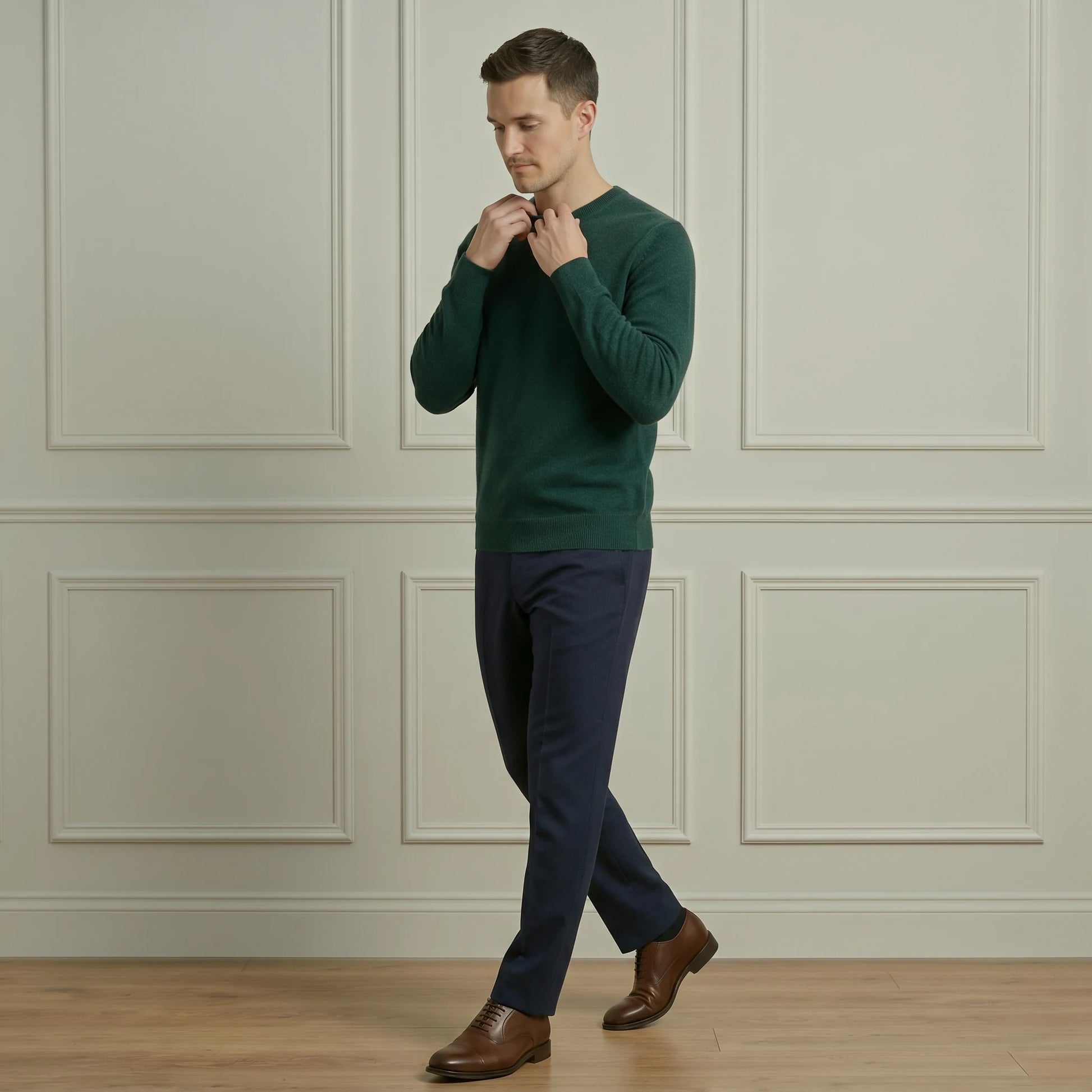 Premium Quality Pine Crewneck Himalayan Cashmere Full Sleeve Sweater For Men