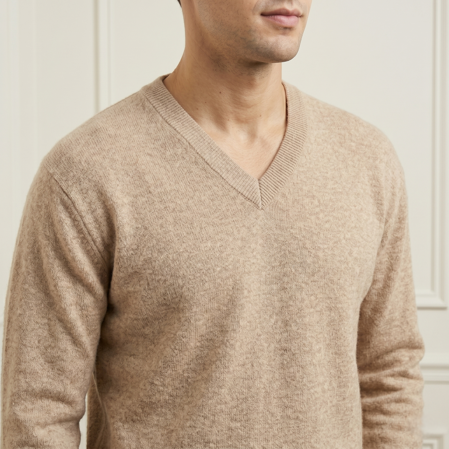 Executive V-Neck Undyed Himalayan Cashmere Sweater