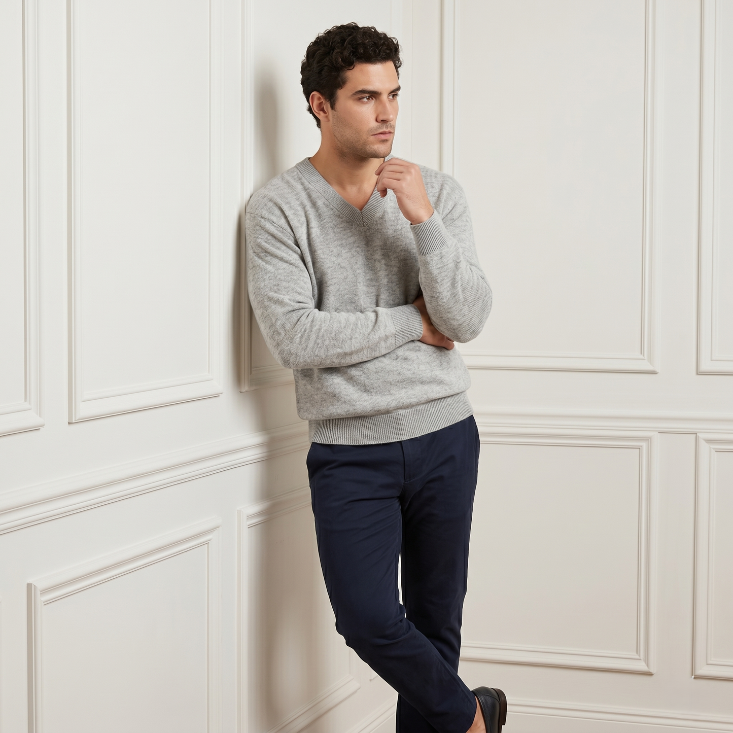 Executive V-Neck Undyed Himalayan Cashmere Sweater