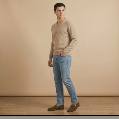 Executive V-Neck Undyed Himalayan Cashmere Sweater