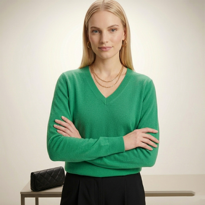 V-Neck Himalayan Cashmere Sweater For Women - Kelly Green