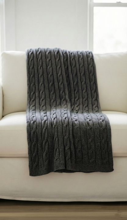 Heirloom Cable-Knit Pure Himalayan Cashmere Throw