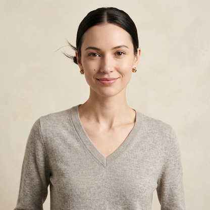 V - Neck Undyed Cashmere Sweater For Women - Cotton Seed